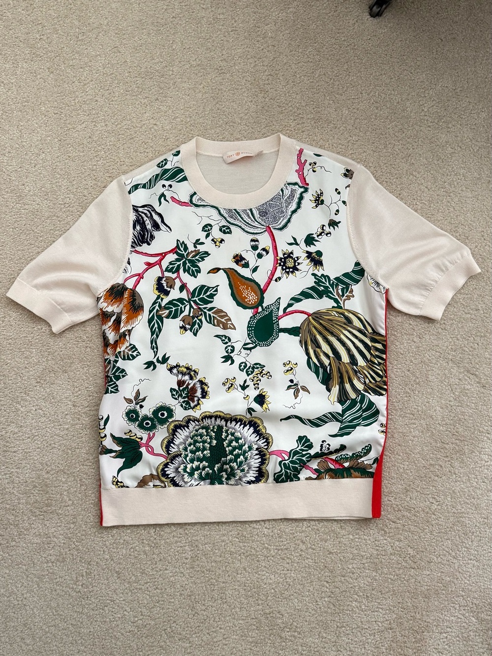 Tory Burch short sleeve silk wall sweater size small